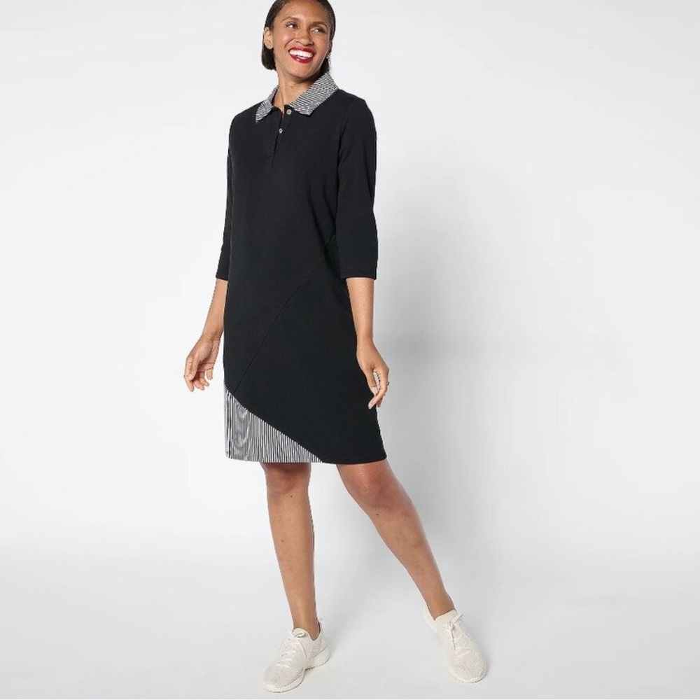New Sport Savvy Reg 3/4 Sleeve Stripe French Terry Collared Dress Size 1X NWOT